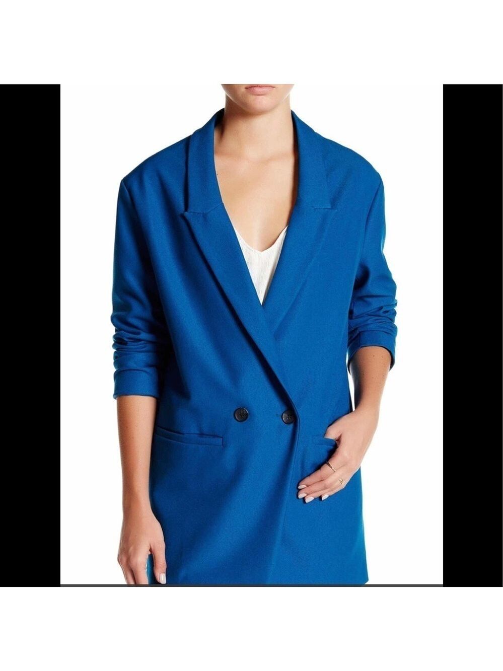NWT Six Crisp Days Double Breasted Boyfriend Blazer SZ L Turquoise Blue